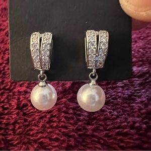 CUBIC ZIRCONIA AND FAUX PEARL DANGLE EARRINGS